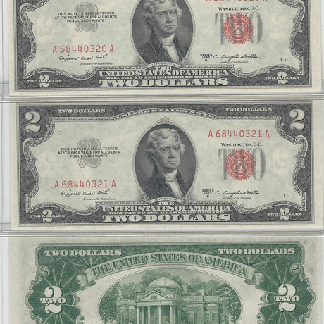 1953 B $2 Legal Tender // 10 Raw Consecutive Notes #320-329