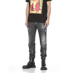 Ripped Knee Wash Skater Jeans // Black (38WX32L)