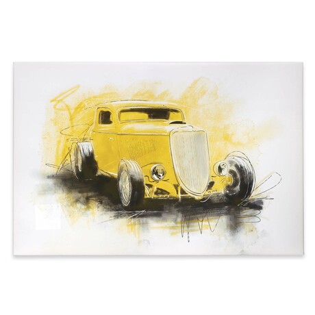 Yellow Hot Rod Watercolor