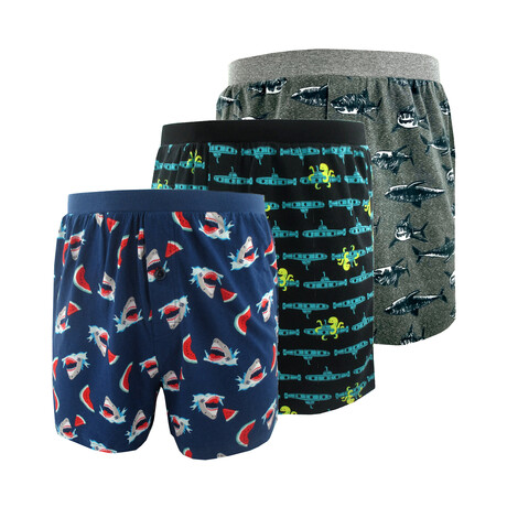 Sea Creatures All Over Print Pajama Shorts For Men // 3 Pack (S)