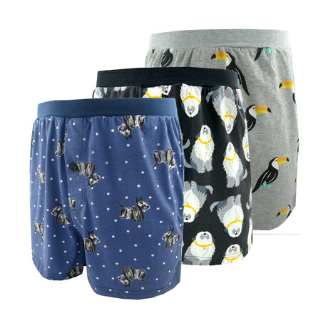 Pet Lovers Patterned Men's Pajama Bottom Shorts // 3 Pack (S)