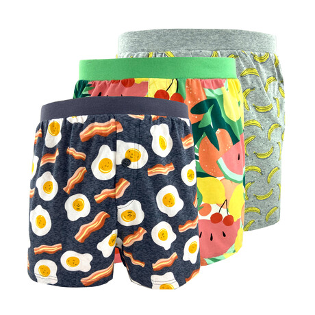 Fun & Unique Breakfast Themed Men's Pajama Boxer Shorts // 3 Pack (S)