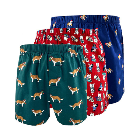 Santa Paws Puppy Dog Lovers Cotton Boxer Shorts // 3 Pack (S)