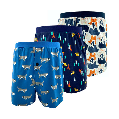 Foxy Animal Themed Men's Pajama Shorts // 3 Pack (S)