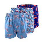 Lobsers & Crayfish Patterned Cotton Boxer Shorts Underwear // 3 Pack (XL)