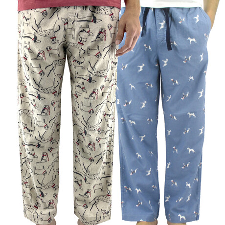 Pawsome Men's Drawstring Flannel Pajama Pant Bottoms With Pockets // 2 Pack (S)