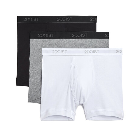 Essental Cotton Boxer Brief 3-Pack // White + Black + Heather Gray (S)