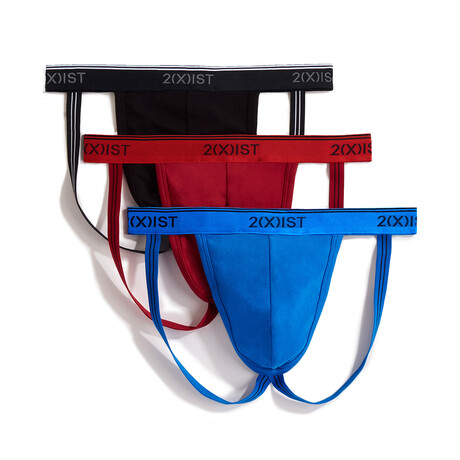 Cotton Stretch Jock Strap 3-Pack // Scotts Red + Skydiver + Black (S)