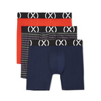 (X) Sport Boxer Brief 3-Pack // 6" // Fiery Red + Varsity Navy + Stripe (S)