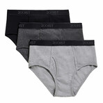 Essential Cotton Fly Front Brief 3-Pack // Black + Gray Heather + Charcoal Heather (S)