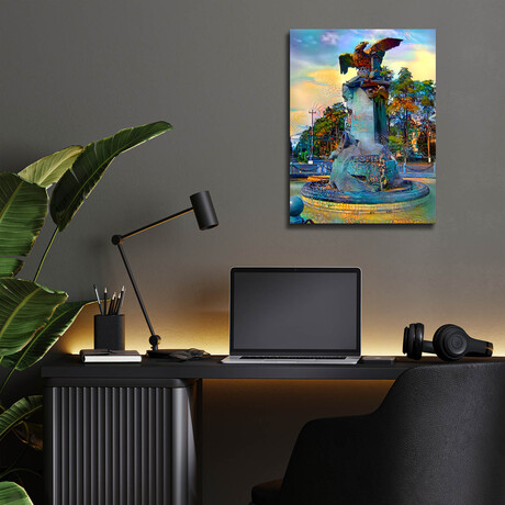 Toluca Mexio Fountain Eagle Firmado by Pedro Gavidia (16"H x 12"W x 0.13"D)