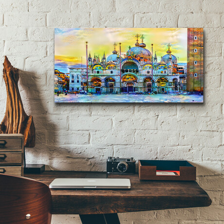 Venice Italy Patriarchal Cathedral Basilica of Saint Mark at Sunset by Pedro Gavidia (12"H x 24"W x 0.2"D)