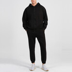 Axa Zip Up Hoodie Track Suit Set // Black (S)