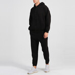 Axa Zip Up Hoodie Track Suit Set // Black (S)