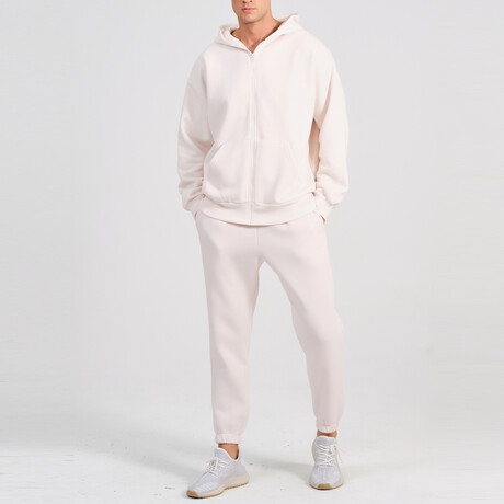 Axa Zip Up Hoodie Track Suit Set // Cream (S)