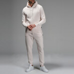 Avery Drawstring Hoodie Track Suit Set // Cream (M)
