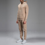 Avery Drawstring Hoodie Track Suit Set // Light Brown (L)