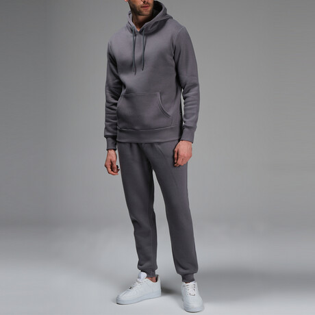 Avery Drawstring Hoodie Track Suit Set // Dark Gray (S)