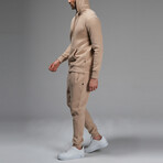 Avery Drawstring Hoodie Track Suit Set // Light Brown (L)