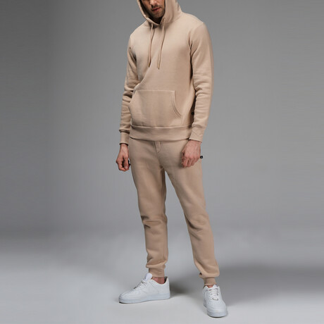 Avery Drawstring Hoodie Track Suit Set // Light Brown (S)