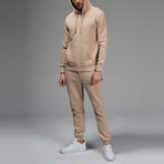 Avery Drawstring Hoodie Track Suit Set // Light Brown (L)