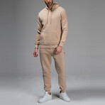 Avery Drawstring Hoodie Track Suit Set // Light Brown (L)