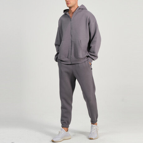 Axa Zip Up Hoodie Track Suit Set // Dark Gray (S)