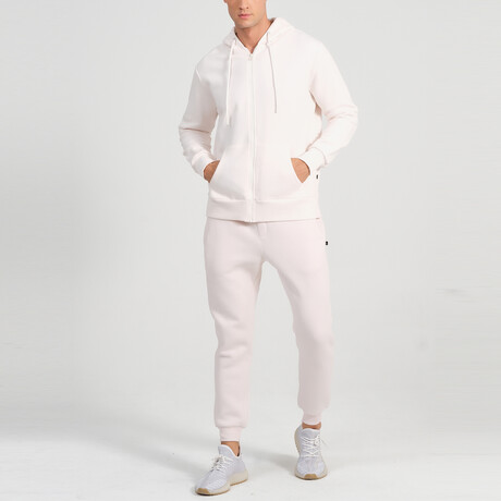 Ider Zip Up Drawstring Hoodie Track Suit Set // Cream (S)