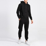Ider Zip Up Drawstring Hoodie Track Suit Set // Black (M)