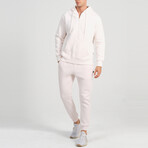 Ider Zip Up Drawstring Hoodie Track Suit Set // Cream (XL)