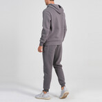 Ider Zip Up Drawstring Hoodie Track Suit Set // Dark Gray (L)