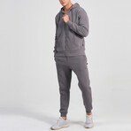 Ider Zip Up Drawstring Hoodie Track Suit Set // Dark Gray (L)