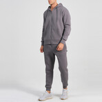 Ider Zip Up Drawstring Hoodie Track Suit Set // Dark Gray (L)