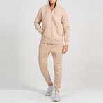 Ider Zip Up Drawstring Hoodie Track Suit Set // Light Brown (XL)