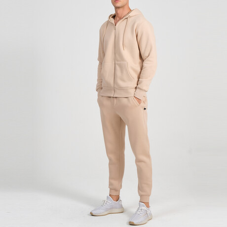 Ider Zip Up Drawstring Hoodie Track Suit Set // Light Brown (S)