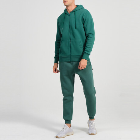 Ider Zip Up Drawstring Hoodie Track Suit Set // Green (S)