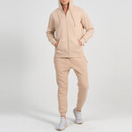 Ider Zip Up Drawstring Hoodie Track Suit Set // Light Brown (XL)