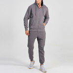 Ider Zip Up Drawstring Hoodie Track Suit Set // Dark Gray (L)