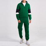 Fab Quarter Zip with Pocket + Cargo Joggers Track Suit Set // Benetton Green (L)