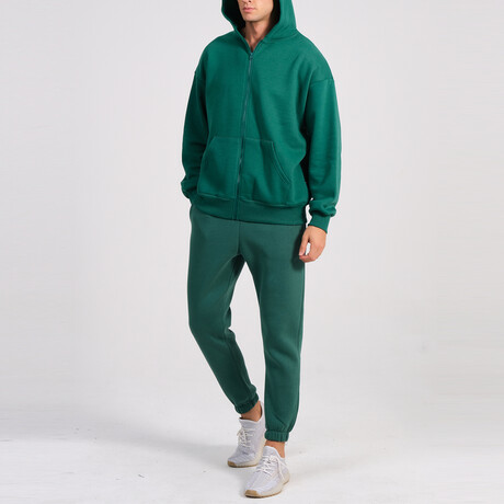 Axa Zip Up Hoodie Track Suit Set // Green (S)