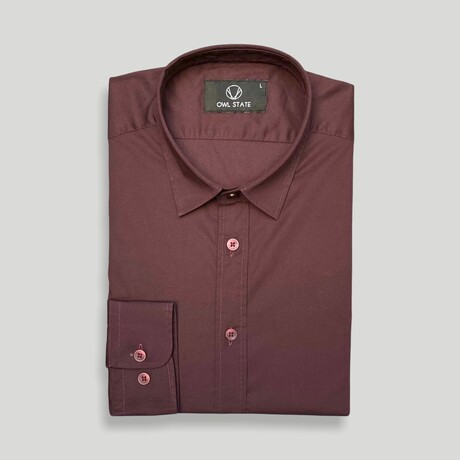 Tucker Casual Slim Fit Poplin Shirt // Burgundy (Small)