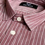 Thiva Stripe Slim Fit Shirt // Dark Red (Small)