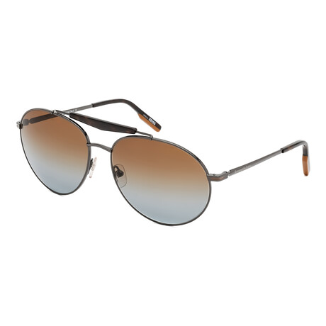 Ermenegildo Zegna // Men's Non-Polarized Sunglasses //  Shiny Dark Ruthenium + Gradient Brown