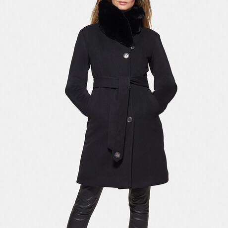 Women's Super Fine Virgin Wool Coat with Fur // Black (XS)