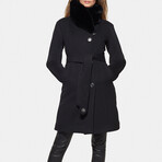 Women's Super Fine Virgin Wool Coat with Fur // Black (4XL)