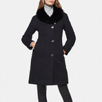 Women's Super Fine Virgin Wool Coat with Fur // Black (4XL)