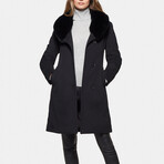 Women's Super Fine Virgin Wool Coat with Fur // Black (4XL)