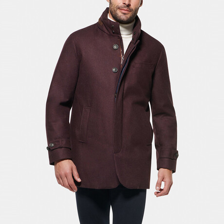 Slim Hooded Stretch Car Coat // Burgundy (XS)