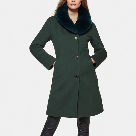 Women's Super Fine Virgin Wool Coat with Fur // Hunter Green (XS)