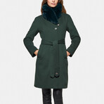 Women's Super Fine Virgin Wool Coat with Fur // Hunter Green (3XL)